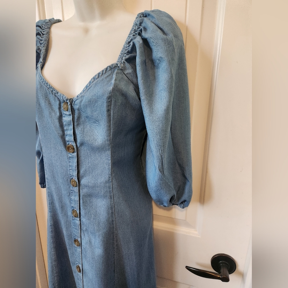 Zara Chambray Off Shoulder Midi Dress Bell Sleeves |Size XS | Bloggers Favorite - Picture 7 of 12